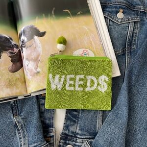 Beaded Coin Pouch Seed Bead Card holder Beaded Coin Bag Green Weed Money NWT